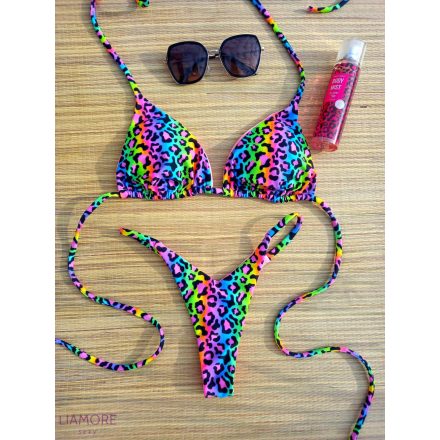 Szexi neon ocelot mintás tangás bikini